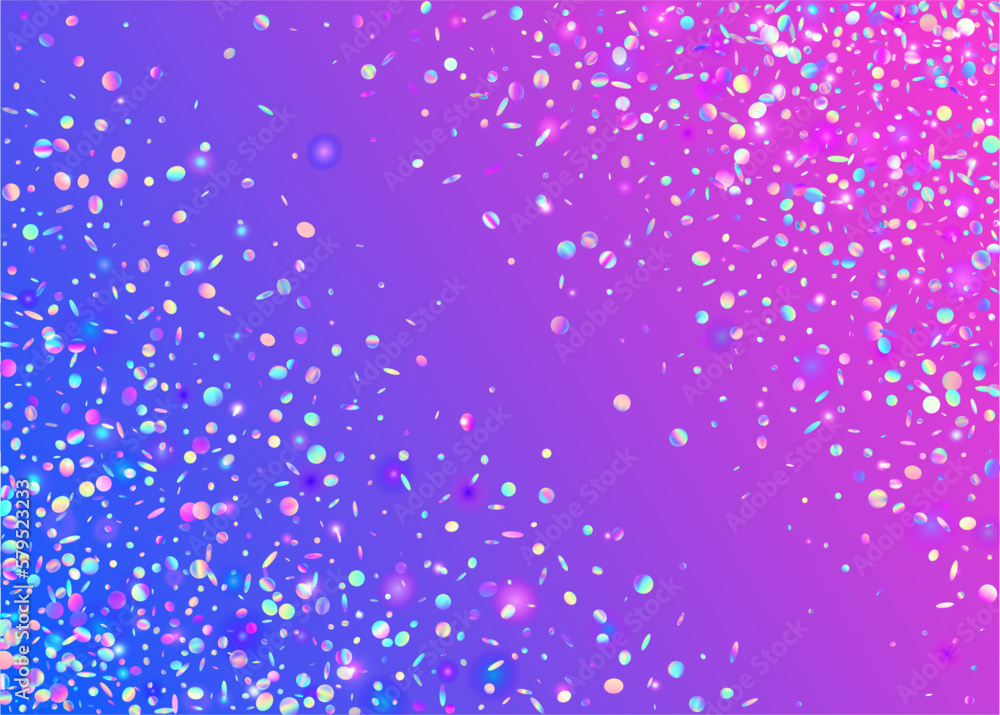 Glitch Confetti. Digital Art. Iridescent Background. Unicorn Foil. Transparent Glare. Blur Carnaval Serpentine. Party Burst. Purple Retro Glitter. Violet Glitch Confetti