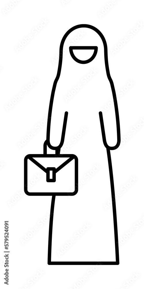 Muslim businesswoman, suitcase icon Muslim businesswoman, suitcase icon
