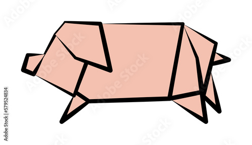 pig colored origami style icon