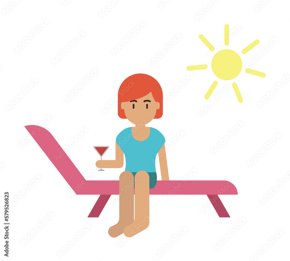 Beach, woman, sun cartoon icon Beach, woman, sun cartoon icon