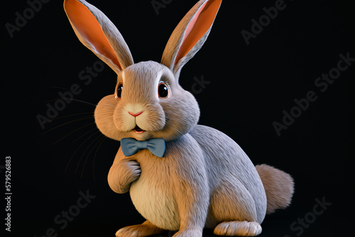 Images of rabbits in 3D render black background. Cute, cuddly, baby or pet rabbits © Ferasdodesign