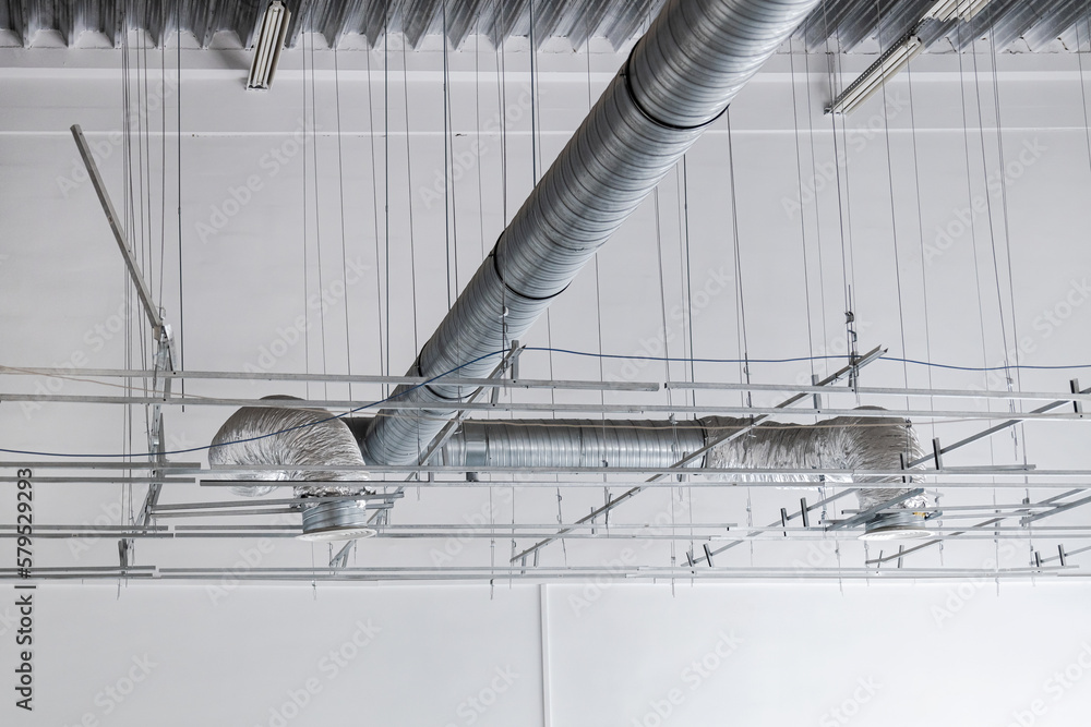 Ventilation and air conditioning shafts on the ceiling in the building