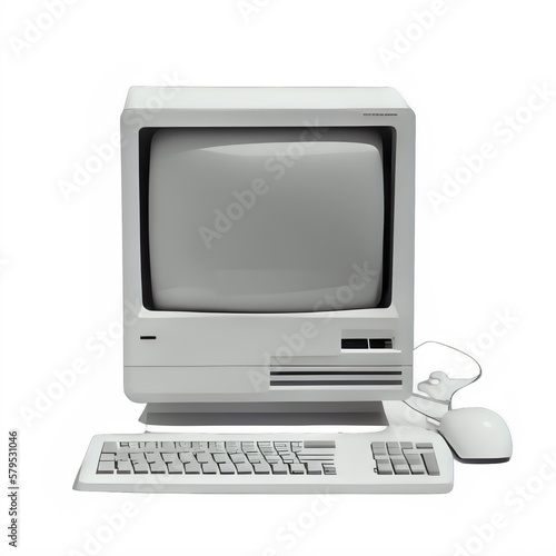 an old computer isolated, transparent background