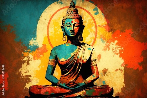 Colorful modern painting of Mahavira. Generative AI illustration