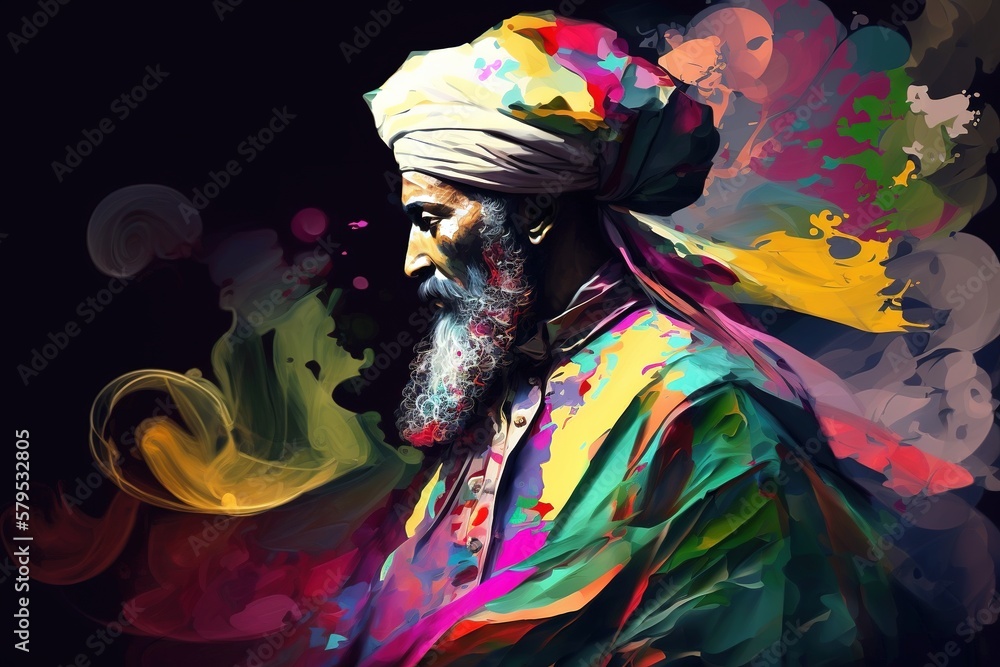 Fototapeta premium Muhammad modern abstract illustration banner over black background. Generative AI illustration