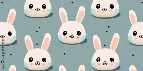 Cute adorable Easter bunny faces seamless pattern in holiday illustration with funny rabbit characters heads with ears on light grey pastel background. Happy Easter concept. AI generative.