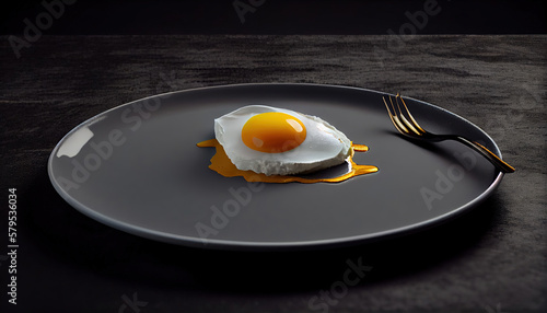 Delicious and fried egg on a plate. Generative AI.