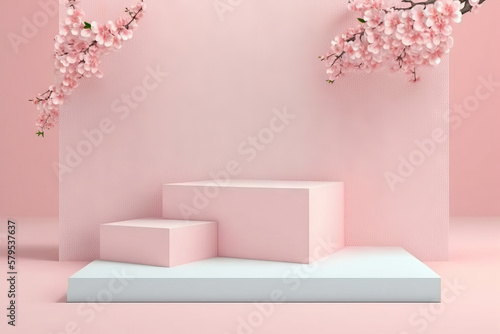 Modern background pink platform. stand show cosmetic product. Stage showcase on pedestal modern studio platform. Generative AI