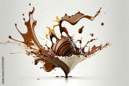 tasty liquid chocolate explosion on white background as Digital Illustration  Generative AI 