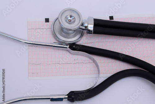 stethoscope with an electrocardiogram on a white background