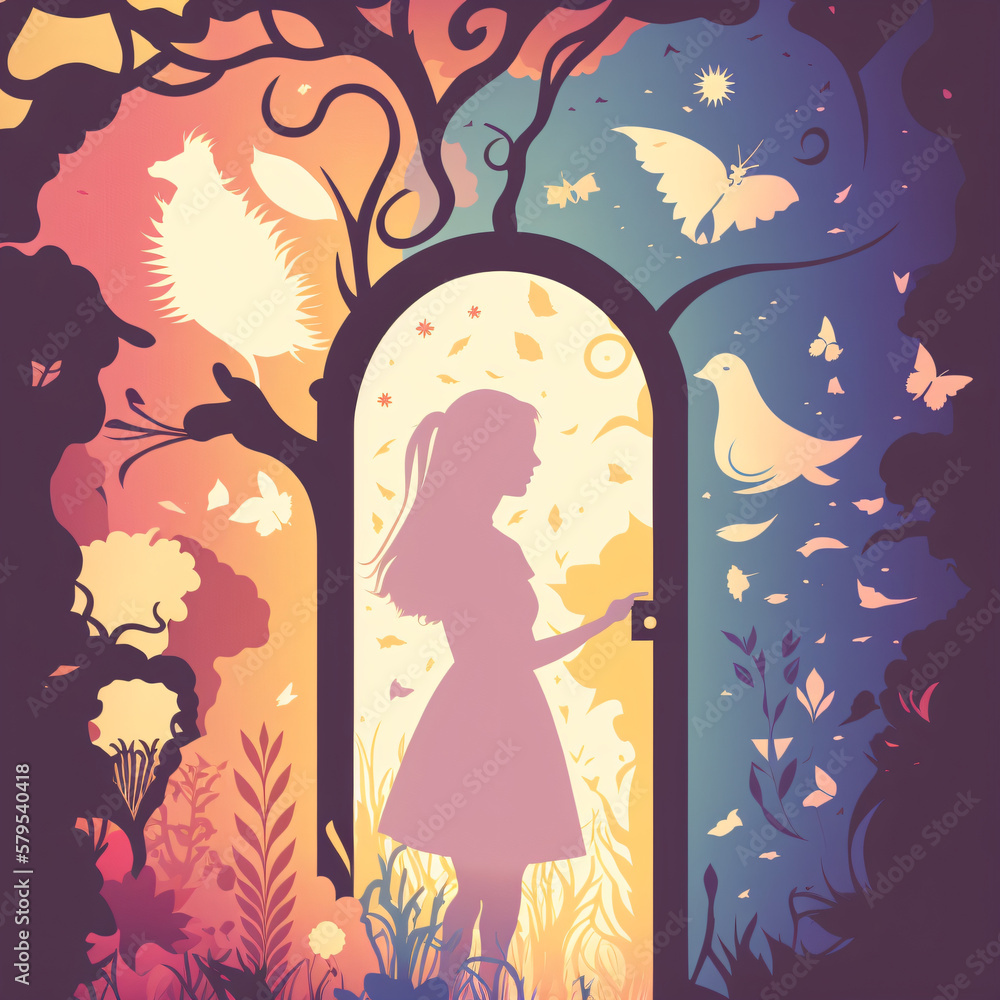 Alice in wonderland silhouette portrait vector flat design illustration Generative Ai Alice in wonderland silhouette portrait vector flat design illustration Generative Ai