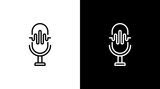 Mic podcast logo broadcast icon sound wave voice technology outline design