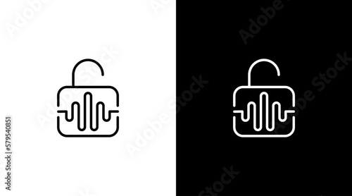 Unlock logo padlock icon audio sound wave voice technology outline design