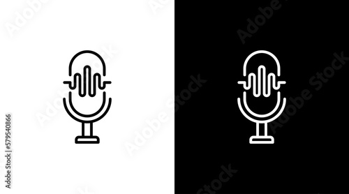 Mic podcast logo broadcast icon sound wave voice technology outline design