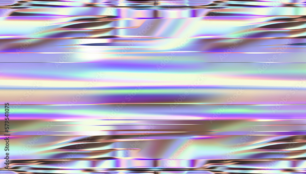 Obraz premium Seamless trendy iridescent rainbow foil texture. Soft holographic pastel unicorn marble background pattern. Modern pearlescent blurry abstract swirl illustration. Generative AI