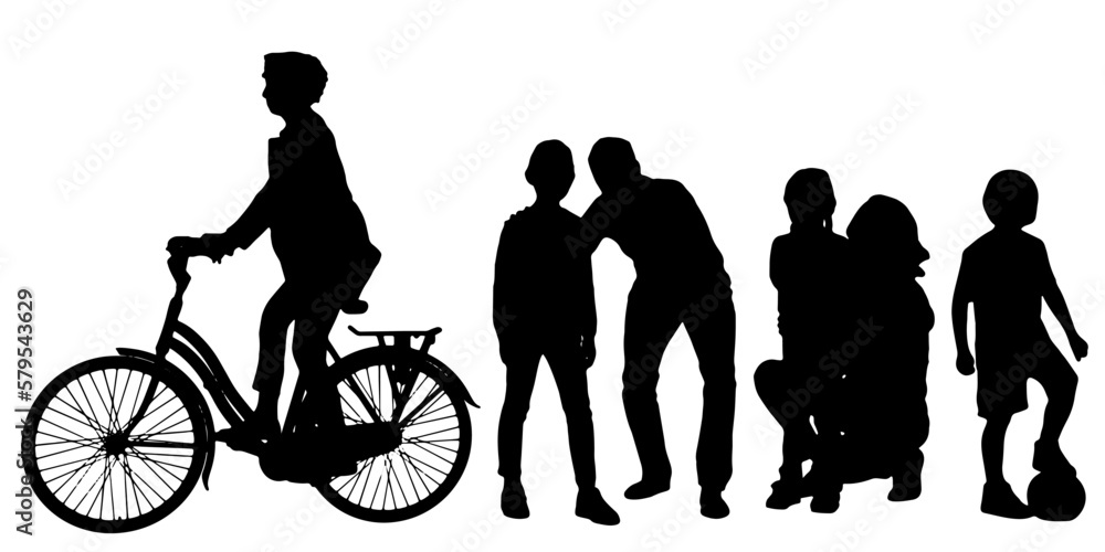 Obraz premium Set of silhouettes of men and a women, a group of standing people black color isolated on white background