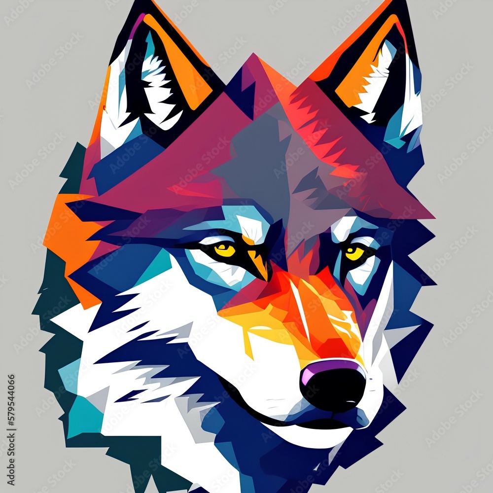 Wpap Wolf head. Animal Pop Art Style vector illustration - generative ai
