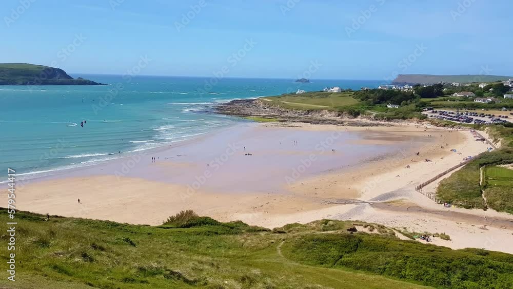 Pan shot of Daymer Bay and the River Camel Estuary, near Rock and Padstow Cornwall England UK Pan shot of Daymer Bay and the River Camel Estuary, near Rock and Padstow Cornwall England UK