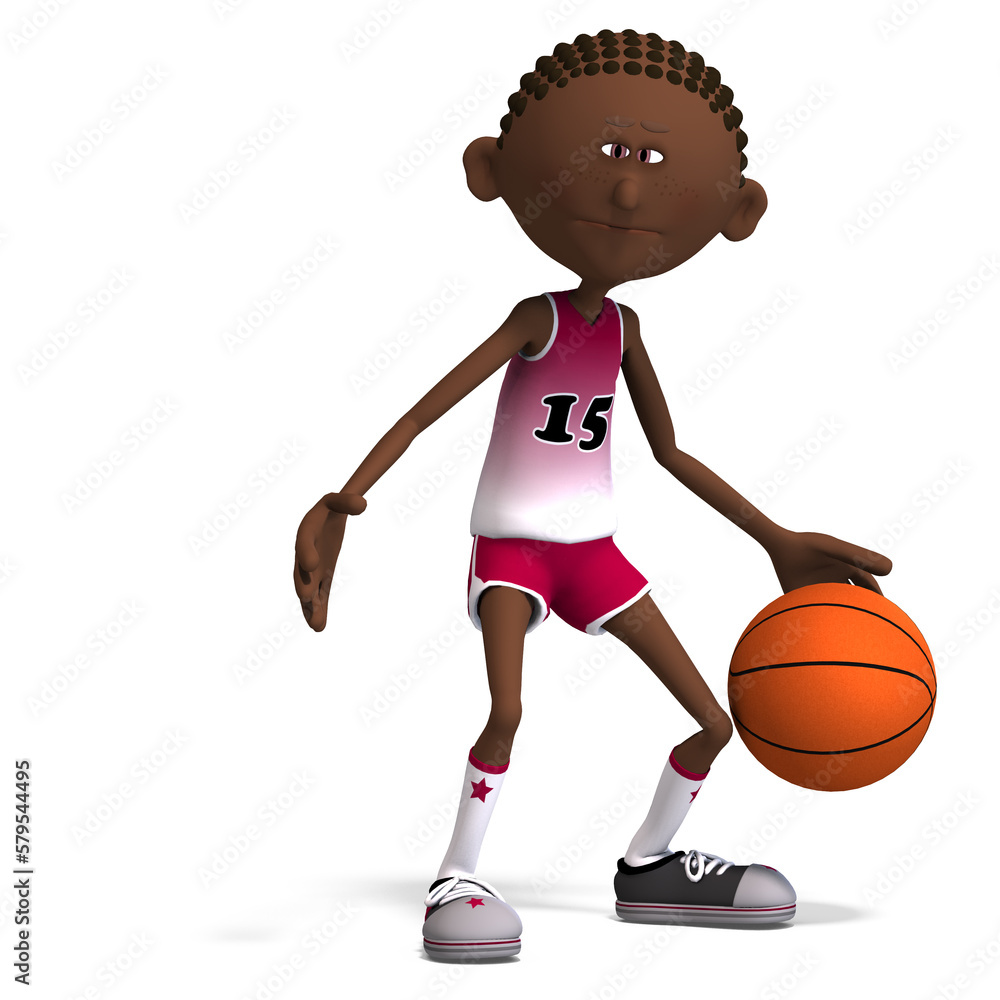 3D-illustration of a cute and funny cartoon basketball player dribbling ...