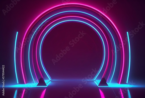 pink blue neon lines glowing., rounded neon entrance, abstract background with glowing lines, generative AI