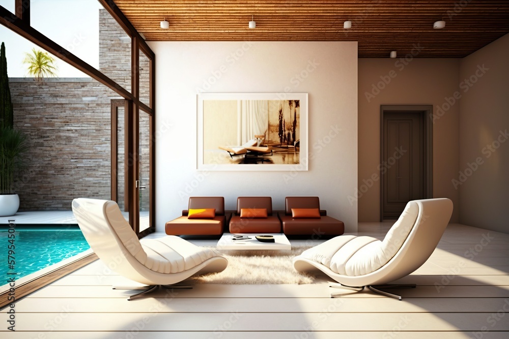 design of a home lounge with a swimming pool, concept of Interior ...