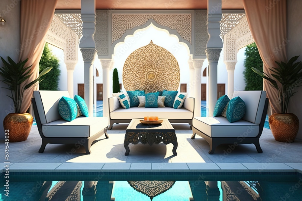 design of a home lounge with a swimming pool, concept of Interior ...