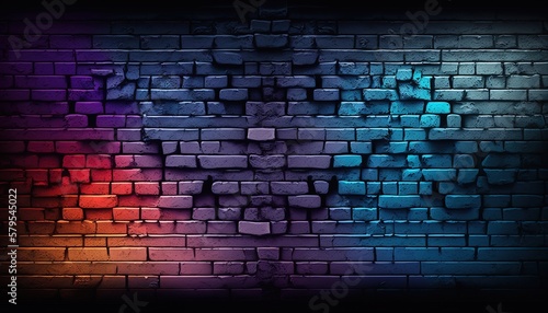 Leinwand Poster Brick wall in neon colors in 8K created with generative ai technology
