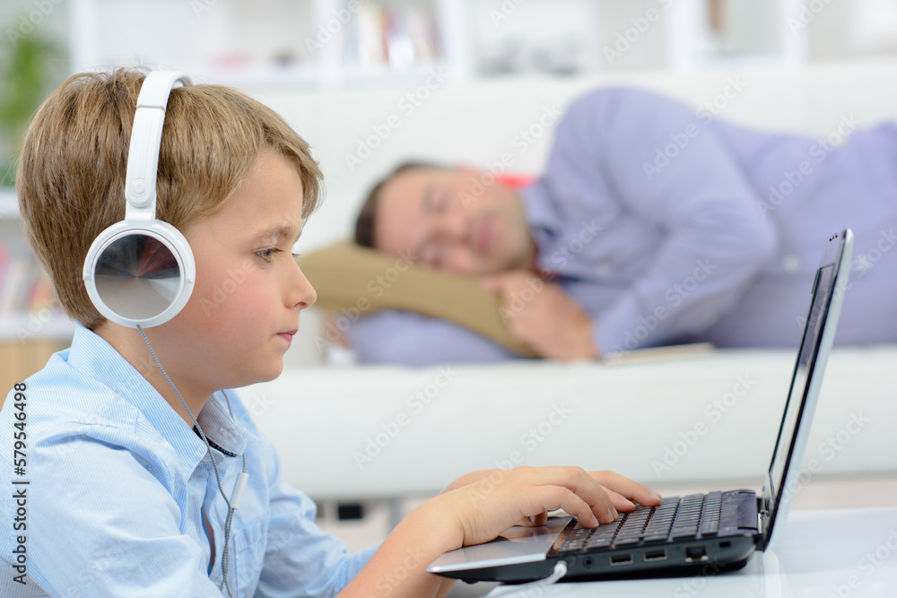 Fototapeta premium young boy using the laptop