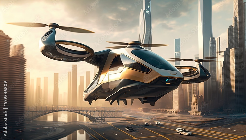 AI Air Taxi in the Future of urban air mobility in 8K created with ...