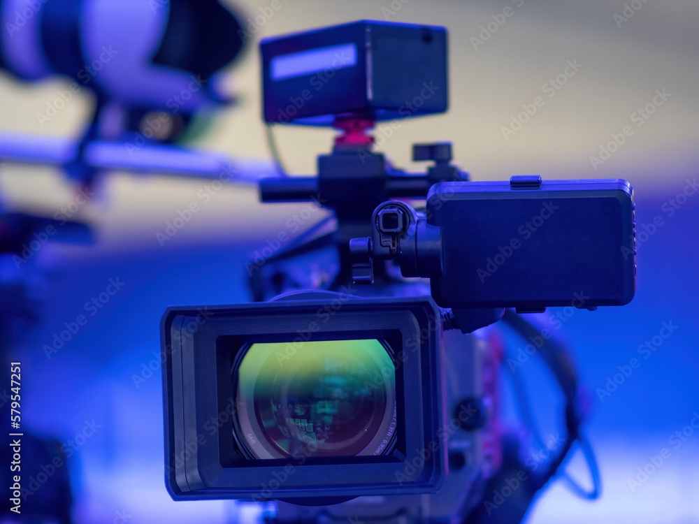 Professional Broadcast Camera Lens on Set Background Professional Broadcast Camera Lens on Set Background