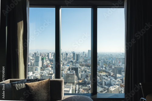 View of Stunning City Landscape from Large Windows during a Clear Day