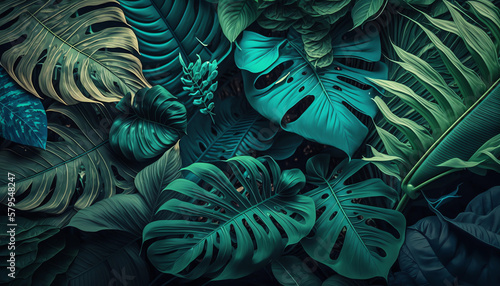 Tropical leaves pattern background generative ai © Ludvig
