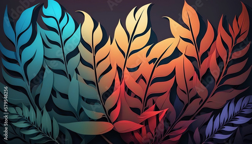 Colorful tropical leaves pattern background generative ai © Ludvig