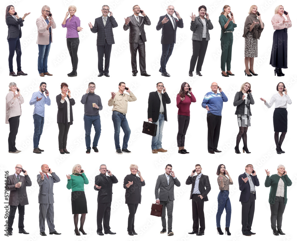 group of people holding phone in hand isolated