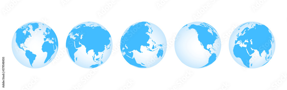 Naklejka premium Stock Vector Set of the world map with transparent background, featuring the continents of Asia, Africa, America, and Europe - perfect for travel concepts. Globe map icon.Earth globe hemispheres icon.