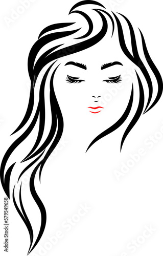  illustration of women long hair style icon, logo women face.eps