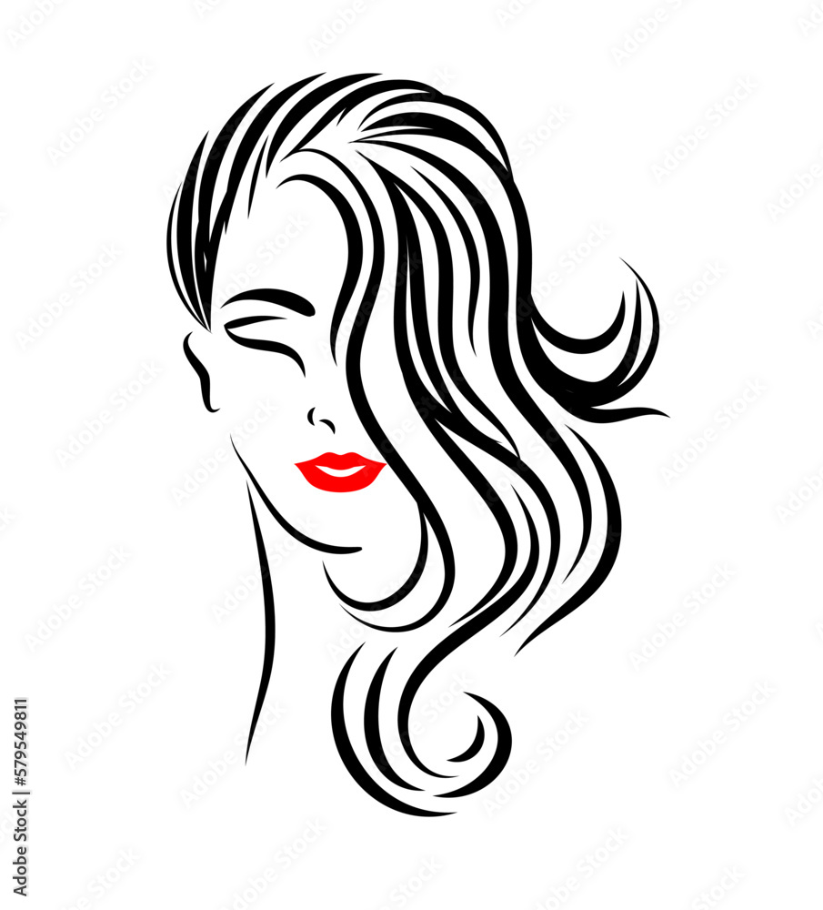 illustration of women long hair style icon, logo women trendy style illustration..eps