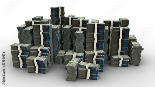 Big stack of Kazakhstani Tenge notes. A lot of money isolated. 3d rendering of bundles of cash