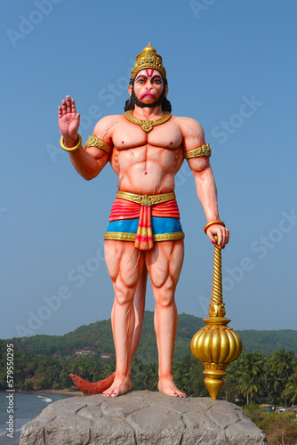 Son of the wind god Vayu Hanuman. Devotee of Rama and hero of the Ramayana. Vertical photo in full growth.