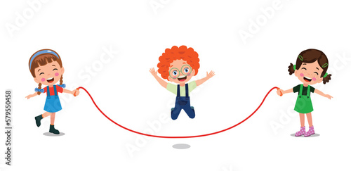 cute and happy kids jumping rope