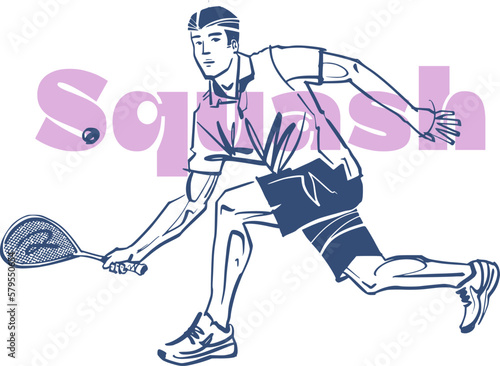 vector sketch illustration of the squash players with racket