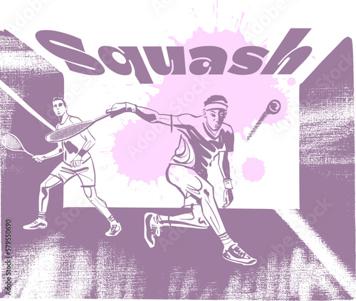 vector sketch illustration of the squash players with racket