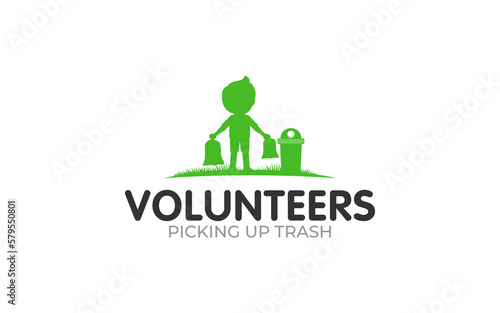 Illustration vector graphic of a volunteer picking up trash logo design template
