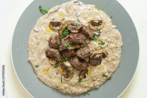 beef truffle risotto top view