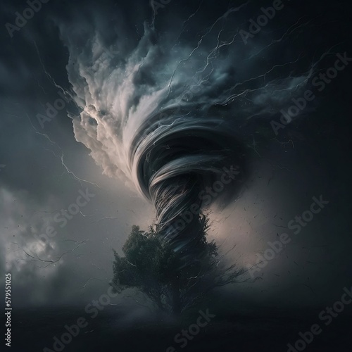 Tornado. Strong wind. Storm. Natural phenomenon. Generative AI.