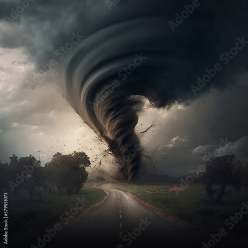 Tornado. Strong wind. Storm. Natural phenomenon. Generative AI.