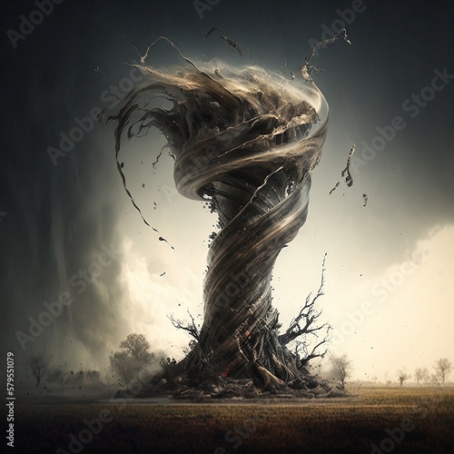 Tornado. Strong wind. Storm. Natural phenomenon. Generative AI.