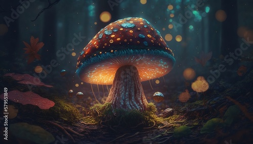 glowing mushroom in a magical forest, Generative AI