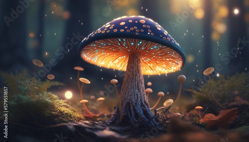 glowing mushroom in a magical forest, Generative AI