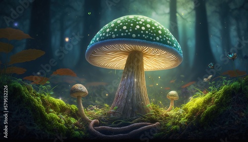 glowing mushroom in a magical forest, Generative AI